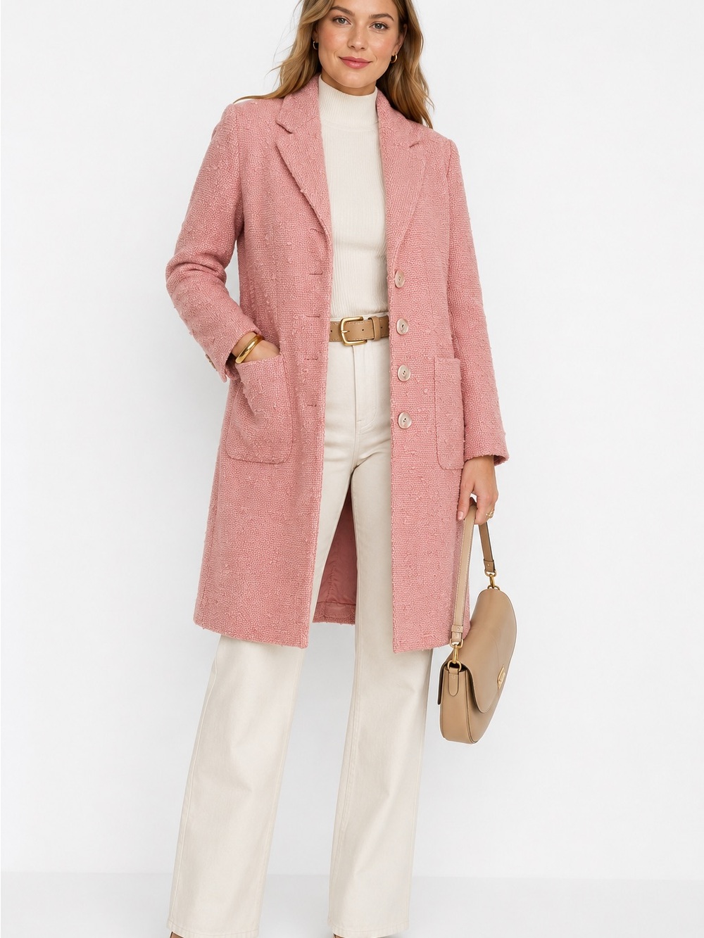 Banana Republic Textured Pink Bouclé Wool Long Coat Classic Preppy Sz small